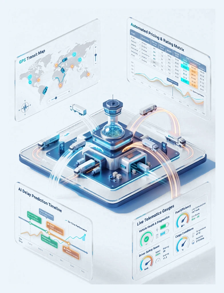 ideyaLabs iLTranz - Intelligent Transportation Control Tower with GPS Transit Map, Pricing Matrix, AI Delay Prediction, and Telematics