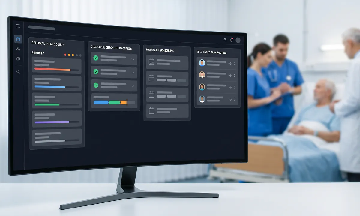 Unified care coordination workbench with role-based queues and clinical follow-up actions