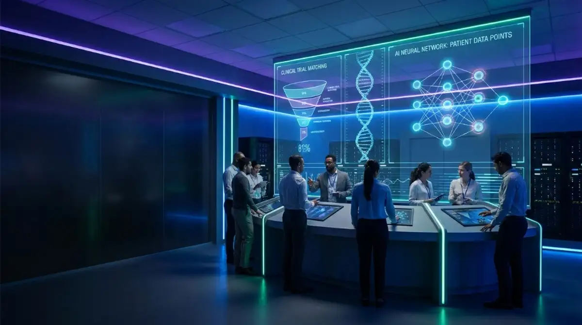 Healthcare research teams coordinating clinical trial recruitment with modern AI software