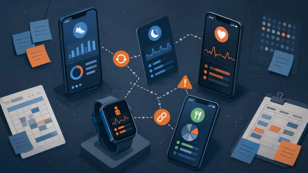 Digital wellness platform visual showing connected health insights and personalized guidance