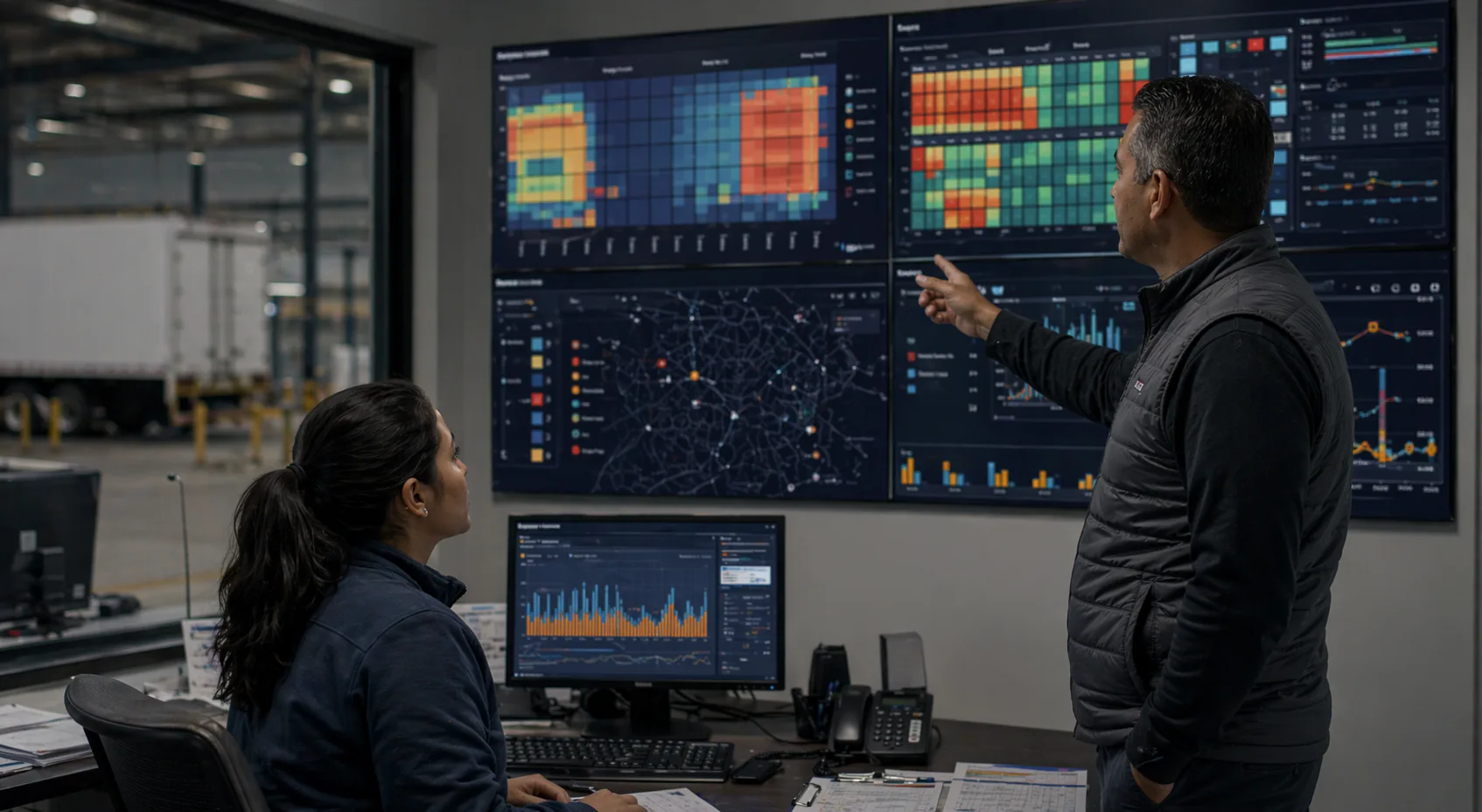 Operations team reviewing dock throughput and performance metrics