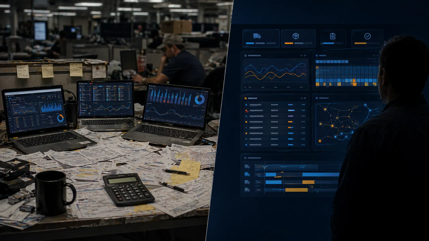 Disconnected dashboards illustrating siloed supply chain visibility