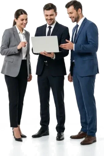 Professional team reviewing work on a laptop