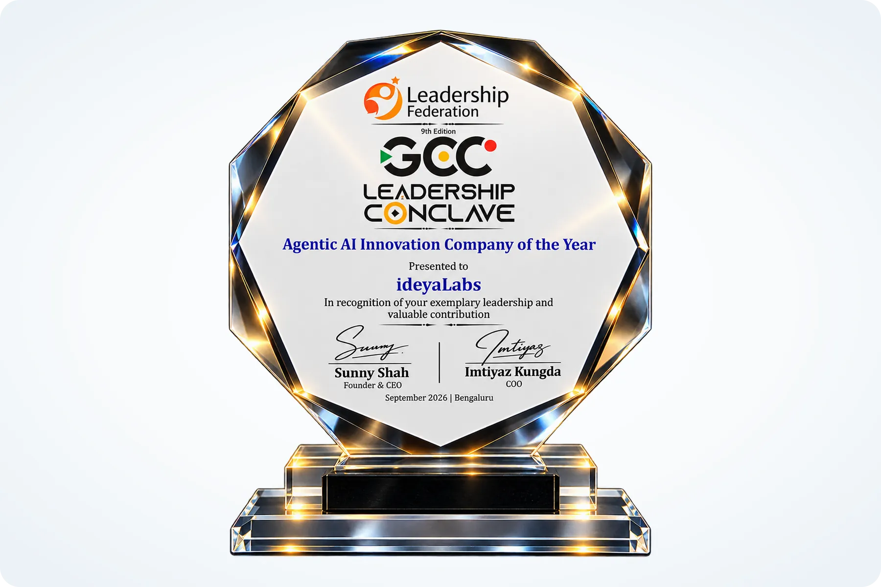 ideyaLabs - Agentic AI Innovation Company of the Year Award at GCC Leadership Conclave