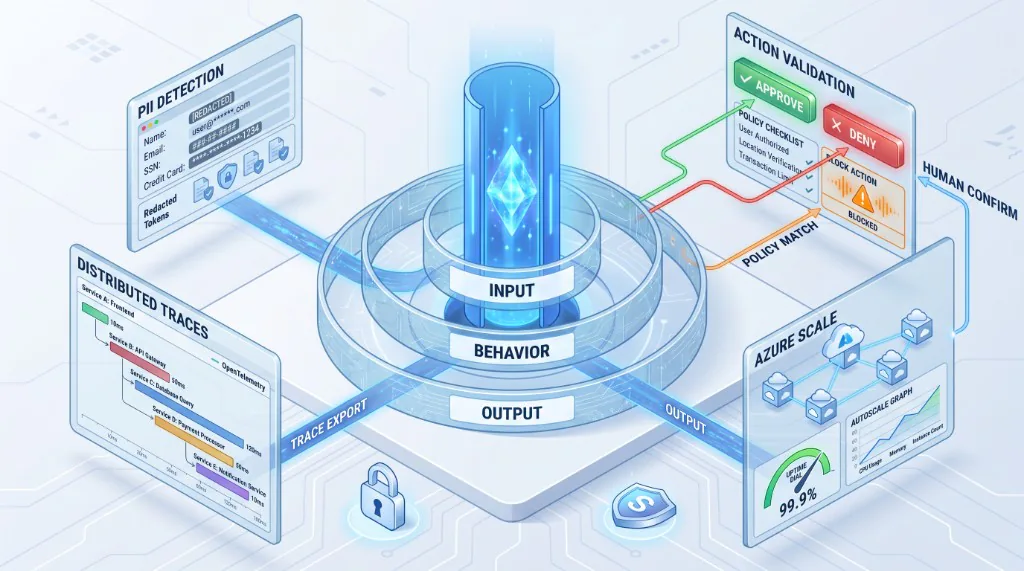 Guarded PropTech agent runtime with PII masking, policy checks, OpenTelemetry traces, and Azure autoscale